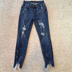 Judy Blue Jeans Distressed Frayed Hem Skinny Dark Wash Denim Size 3/26